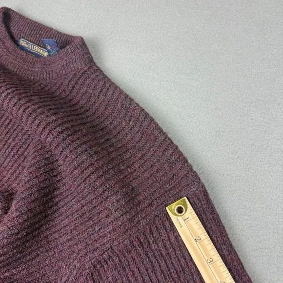 Wm H Leishman Shetland 100% Wool Sweater Mens Large Burgundy Crew Neck Hole - Picture 8 of 9